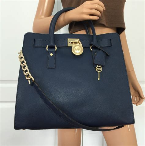 michael kors tasche hamilton large blau navy|michael kors leather satchel.